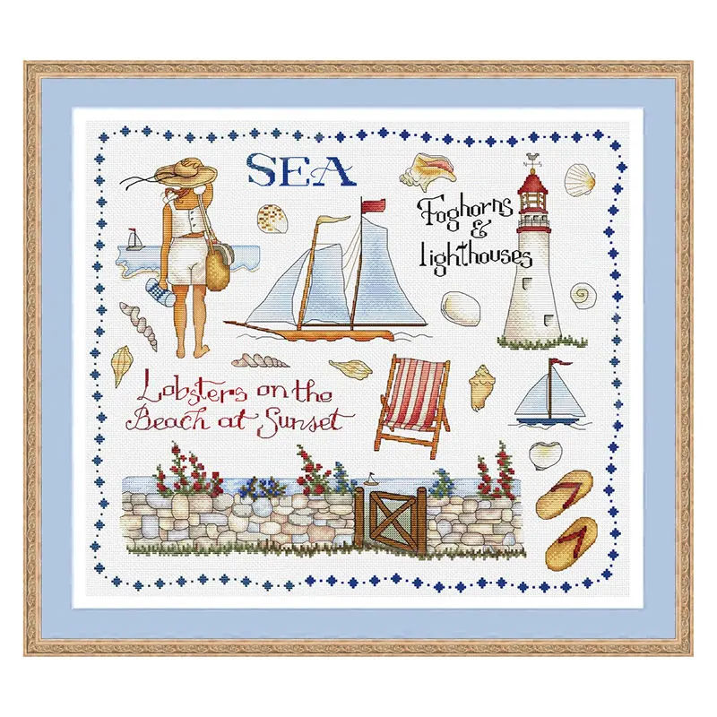 Fishxx Cross Stitch Kit C1684 Summer Beach Diy Precision Printing