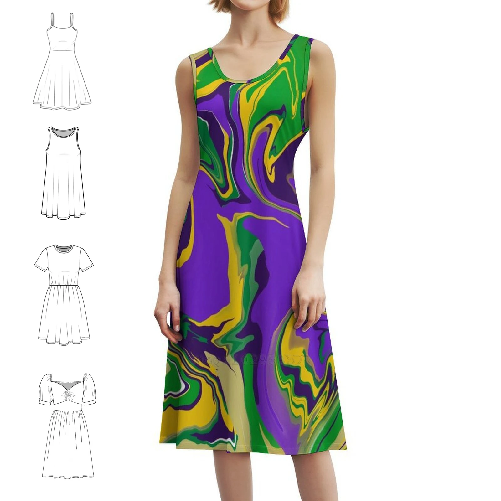 Mardi gras mármore redemoinho padrão feminino streetwear vestido de festa na moda impressão clube roupas para feminino mguyer mardi gras mardi