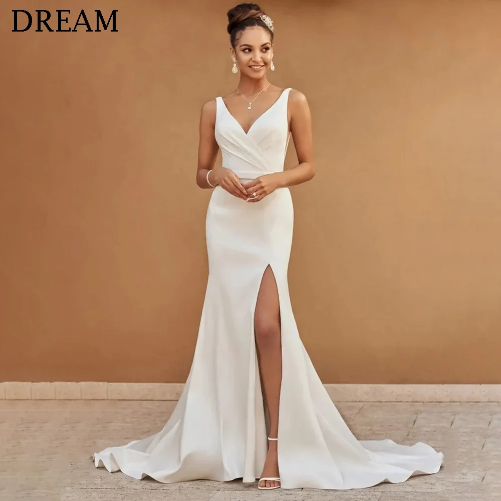 

DREAM Elegant Long Wedding Dresses V-Neck Backless Floor-Length Mermaid Brides Dress Tailor-Made Women Vestidos De Novias 2024