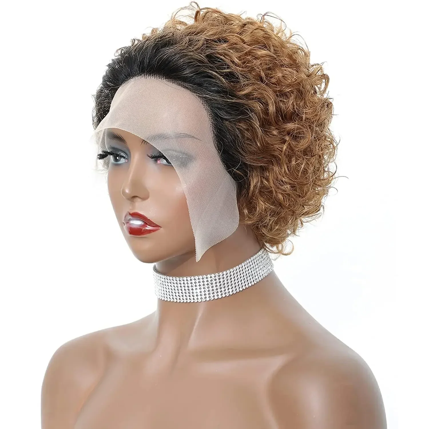 

Парик фронта шнурка Lolely Dream 13x1 | Короткие вьющиеся человеческие волосы Ginger Ombre Pixie Cut плотностью 180 для чернокожих женщин