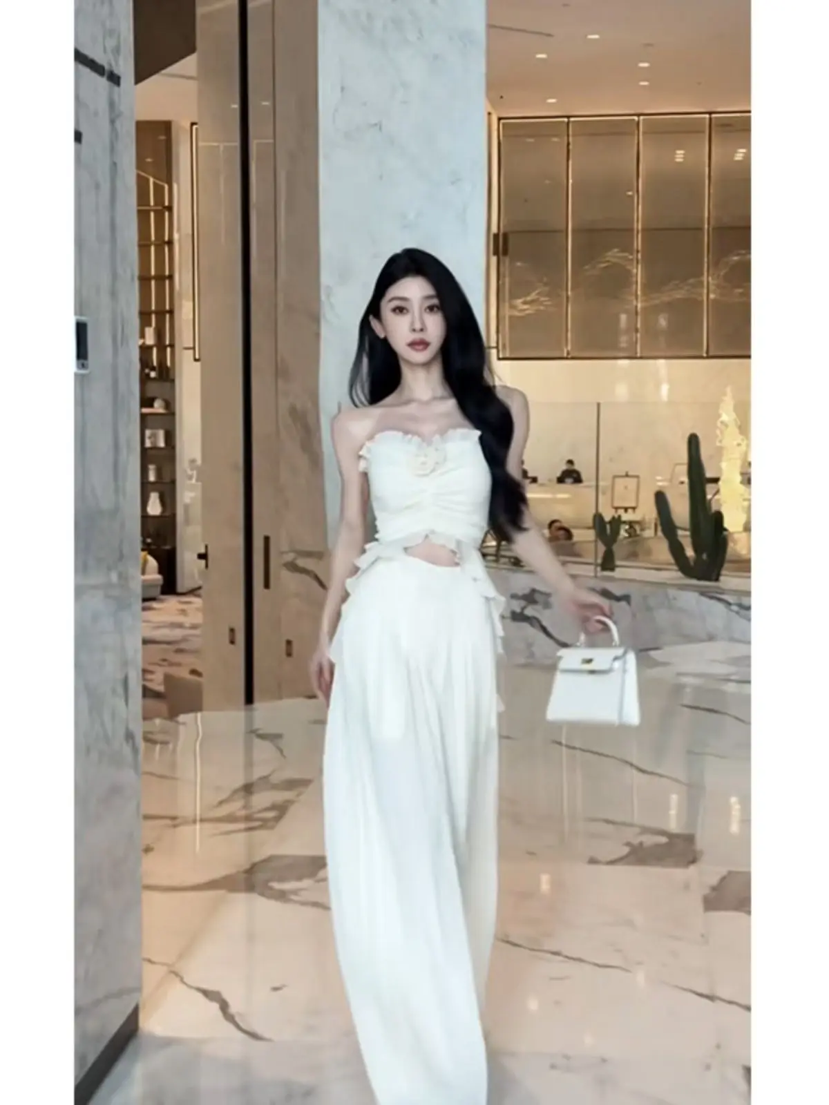 New Summer Sexy Fashion 2 Piece Set Women Slim Strapless Top + High Waist Casual Wide Leg Pants Women's Tracksuit