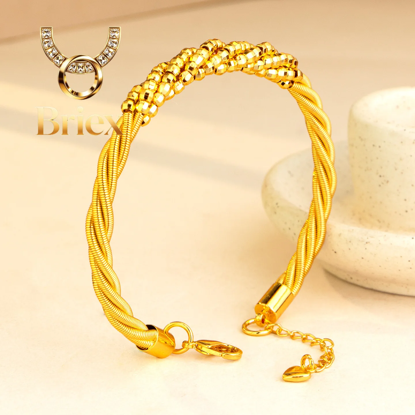 Briex Jewelry Brushed Twist Starry Bangle Women's 24K Gold AU999 -Pure gold star & twist bangle,unique retro style,ideal gift fo