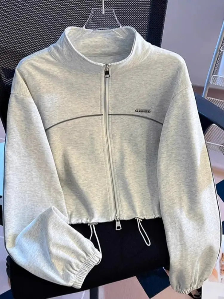 Women's Zipper Hoodie Cardigan Loose Fit ort Sve Long Zipper Stand Collar Double Zipper Spring Autumn Self-Kee Sle