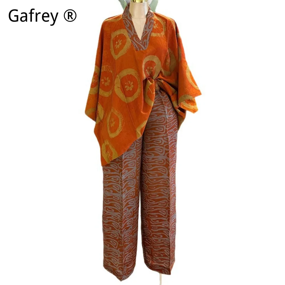 

Women Sweet Fresh Floral Print V-Neck Batwing Sleeve Top High Waist Straight Leg Pants Set Summer Casual Two Piece Outfit