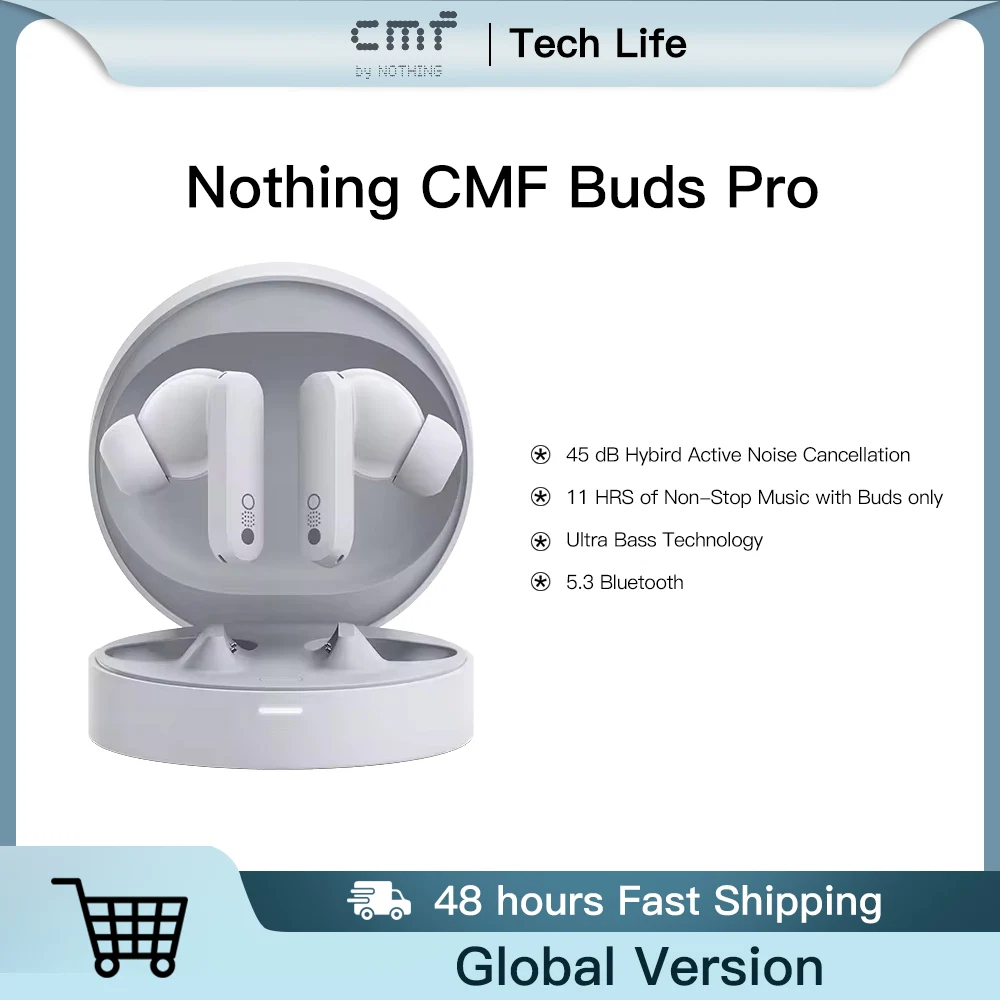 

Наушники Global Verison CMF by Nothing Buds Pro, время автономной работы до 39 часов, 45 дБ, технология ANC Ultra Bass, Bluetooth 5,3