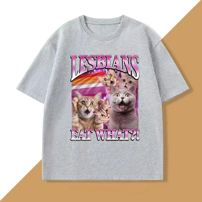 مضحك المثليات يأكلون ما تي شيرت القط فخر Thirt LGBTQ التي شيرت ميمي خمر القطط عاشق المحملة الجولة الرقبة المرأة قصيرة الأكمام تيز #2