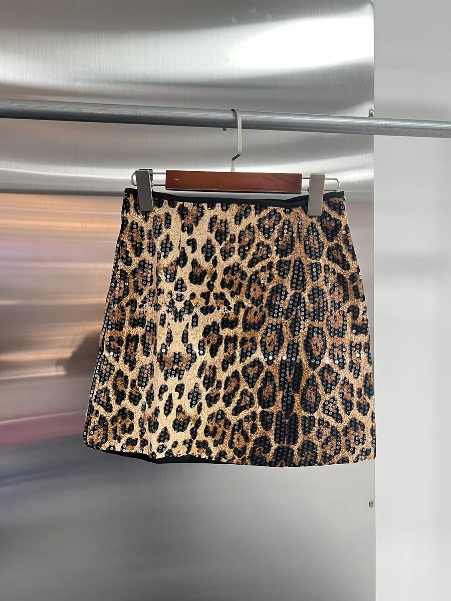 TWOTWINSTYLE, minifaldas sexis de leopardo para mujer, cintura alta, ceñido al cuerpo, falda adelgazante de lentejuelas, moda femenina, nuevo KSK 513187