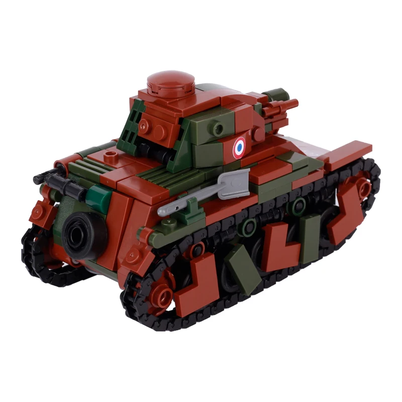 WW2 France Military R-35 Tank Truck Building Blocks FT-17 Car Army Soldier Figures Sticker Cannon Weapons Vehicle Brick Toy Gift