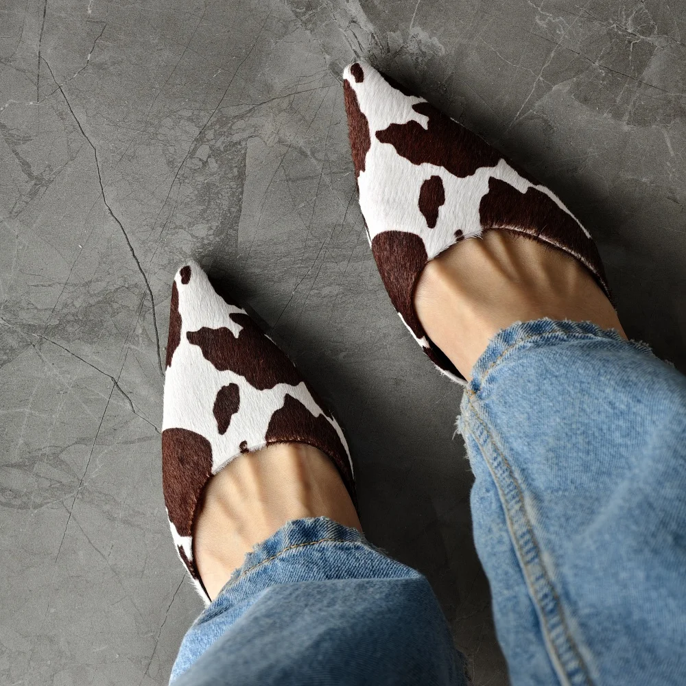 Women's Cow Print Slingback Kitten Heel Pointed Toe Pumps