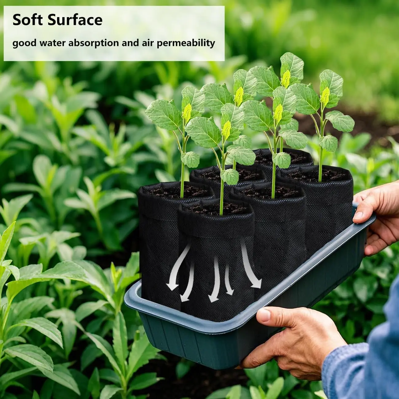 50 Pcs 13.5" Deep Nursery Grow Bags, Non-Woven Fabric Pots for Deep Rooted Plants, Vegetables, Flowers, Seedlings, Black view 5