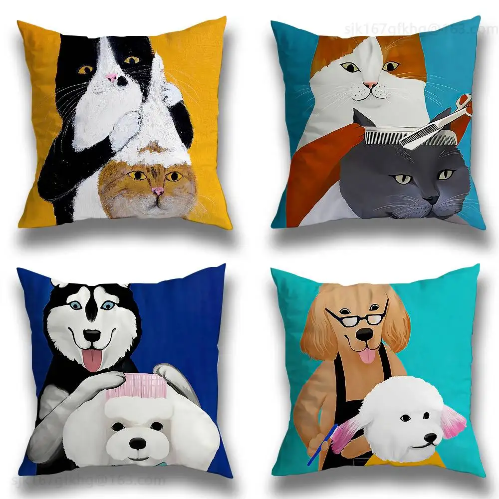 

Funny Barber Dog Cute Pillow Case Square Double-Sided Printing Short Plush Sofa Cushion Cover Bedroom Bedside Pillow
