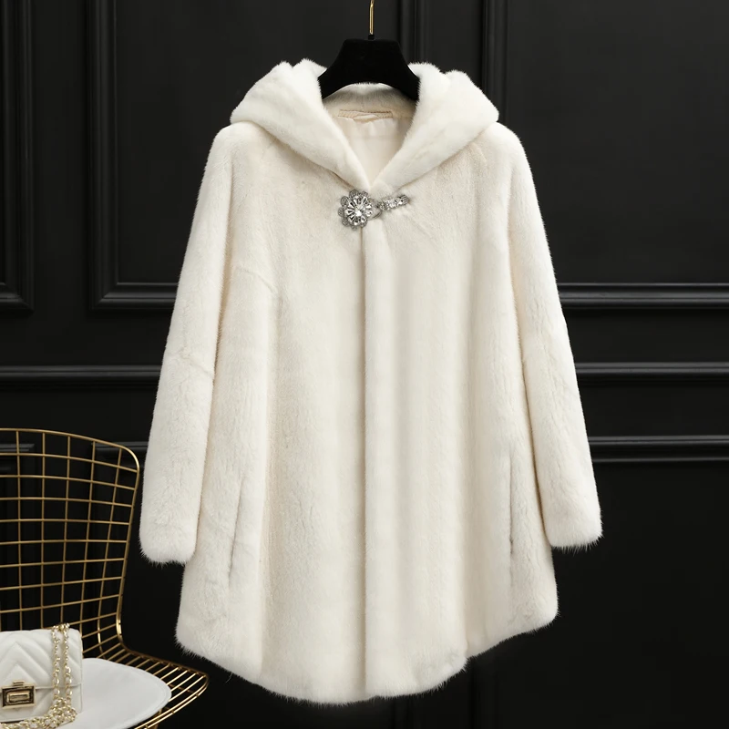 

whole Mink fur coat female fur coat long 2023 winter coat new with hooded