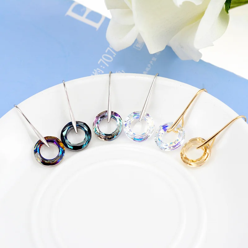 New Fancy Stone Circle Crystal Jewelry Sets Exquisite Fashion Cubic Zirconia Pendant Necklace Piercing Earring For Women Wedding