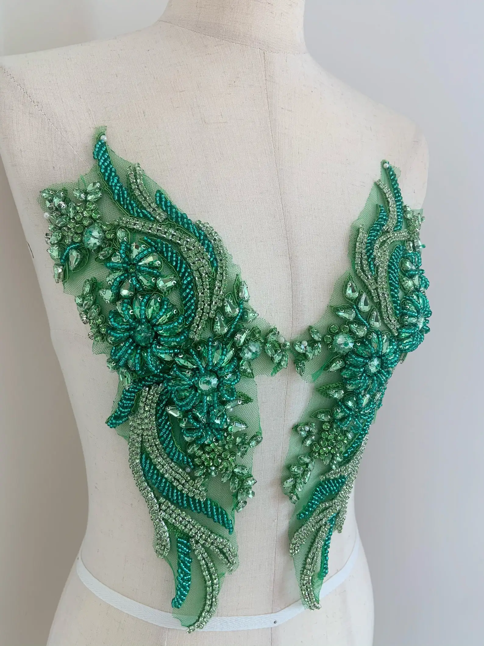 

Grass Green Rhinestone Applique for Bridal Sash, Bridal Headpiece, Dance Costume