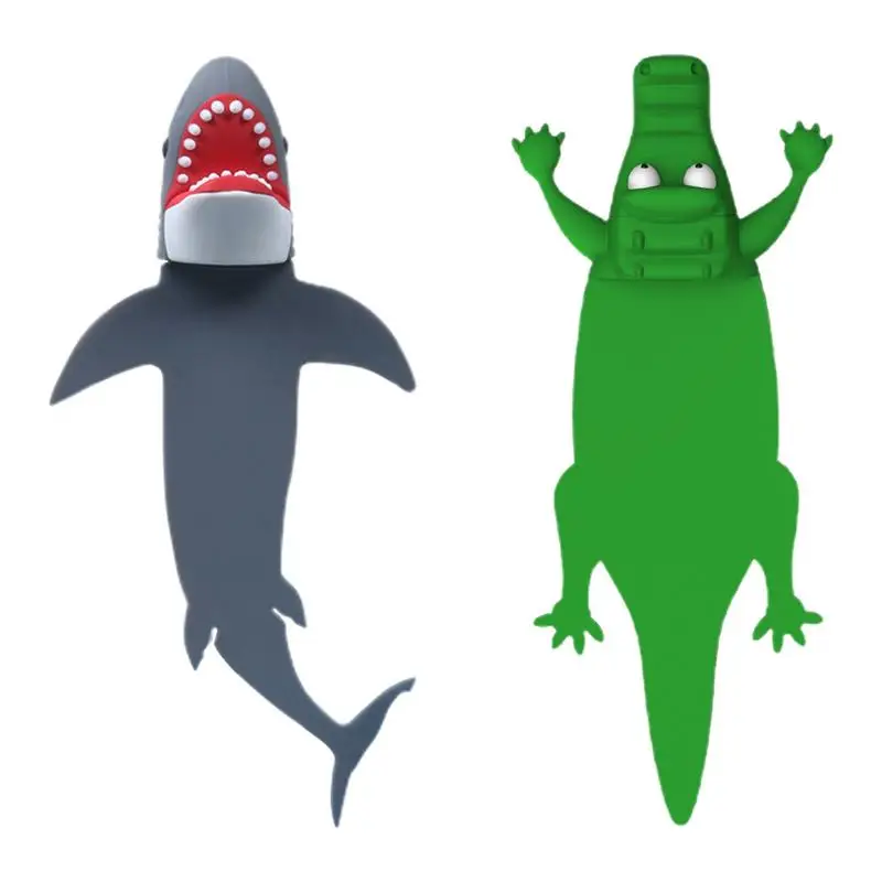 1PC 3D Stereo Bookmark Creative PVC Cartoon Marker Book Clip Shark Crocodile Bookmark Of Pages Kids Gifts School Stationery