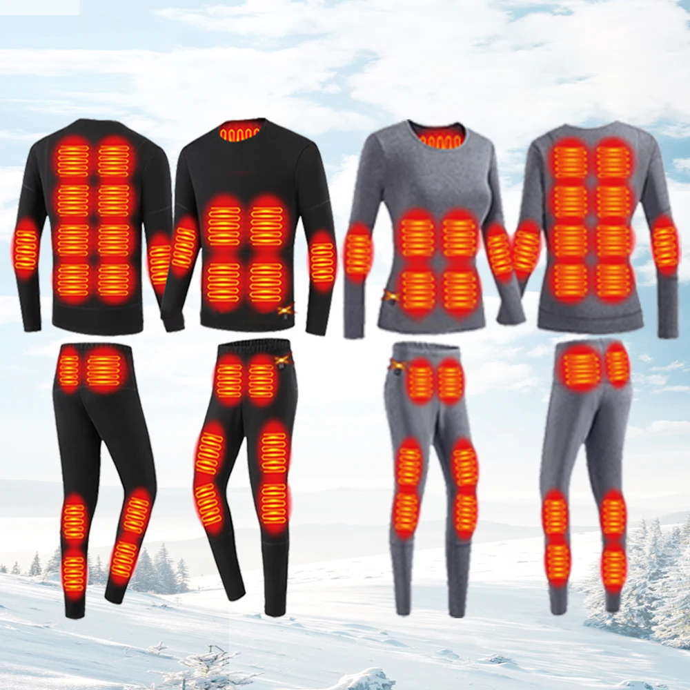 Heated Underwear 28 Areas Hiking Shirts Skiing Suites Tops Pant Men Women Thermal Underwear USB Heating Jacket Winter Clothing