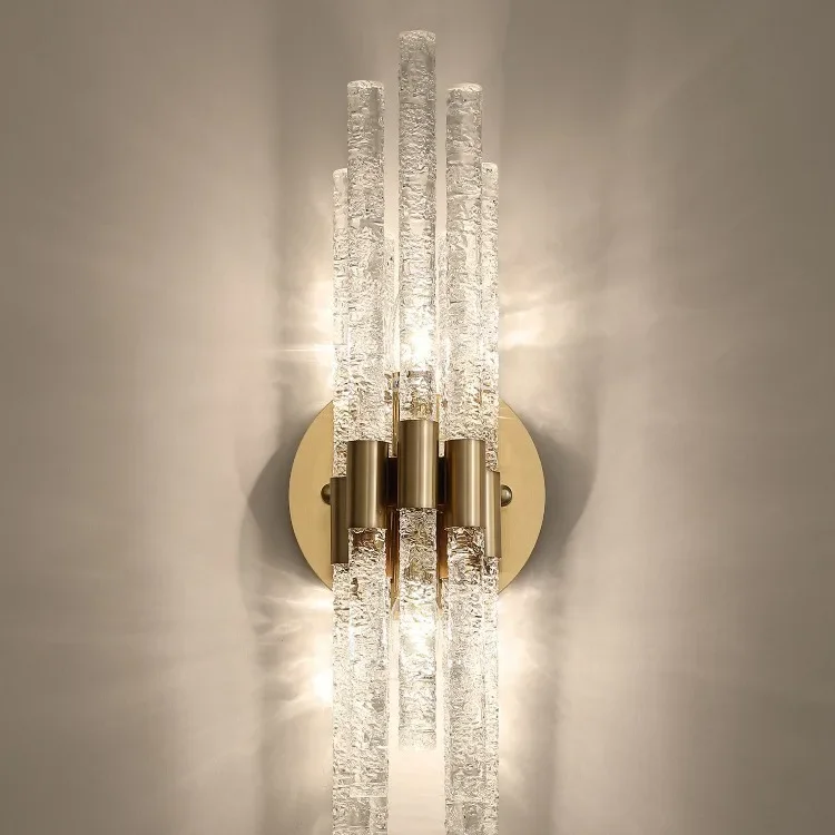 Modern Minimalist Water Ripple Crystal Copper Wall Lamp Bedroom Led Glass Indoor Lighting For Home Living Room Decoration