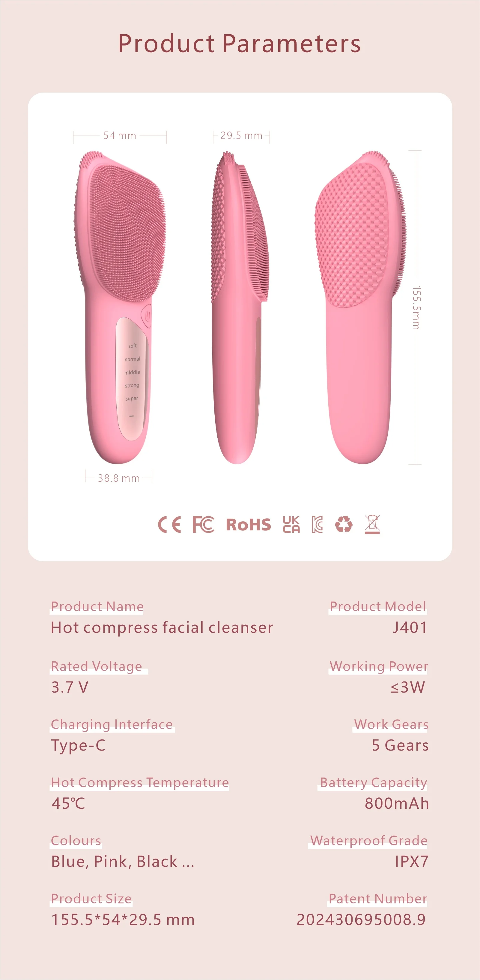 USB-Rechargeable Portable Silicone Facial Cleansing Device Exfoliation Function Waterproof Home Spa Use Safe Face Pore Cleaner