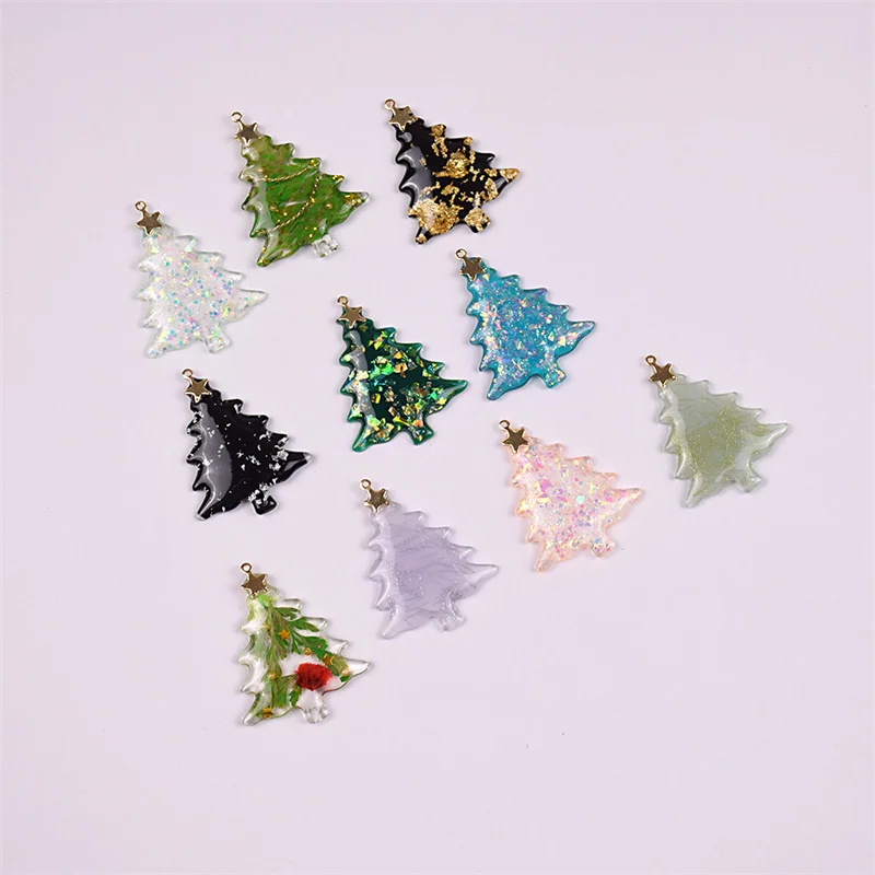 Min order 20pcs/lot color Dried flowers core cartoon Christmas tree shape acrylic beads charms diy jewelry earring accessory