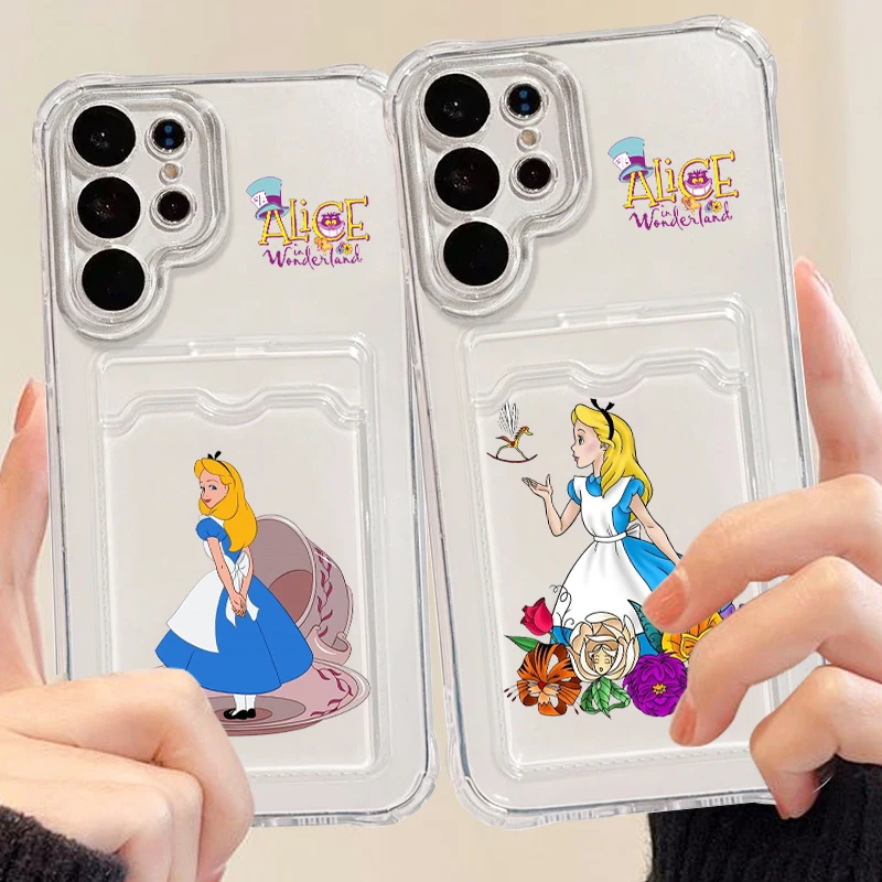 Disney Alice In Wonderland Cute For Samsung S24 S23 S22 S21 S20 Ultra FE Plus A55 A53 5G Photo Card Bag Transparent Cover