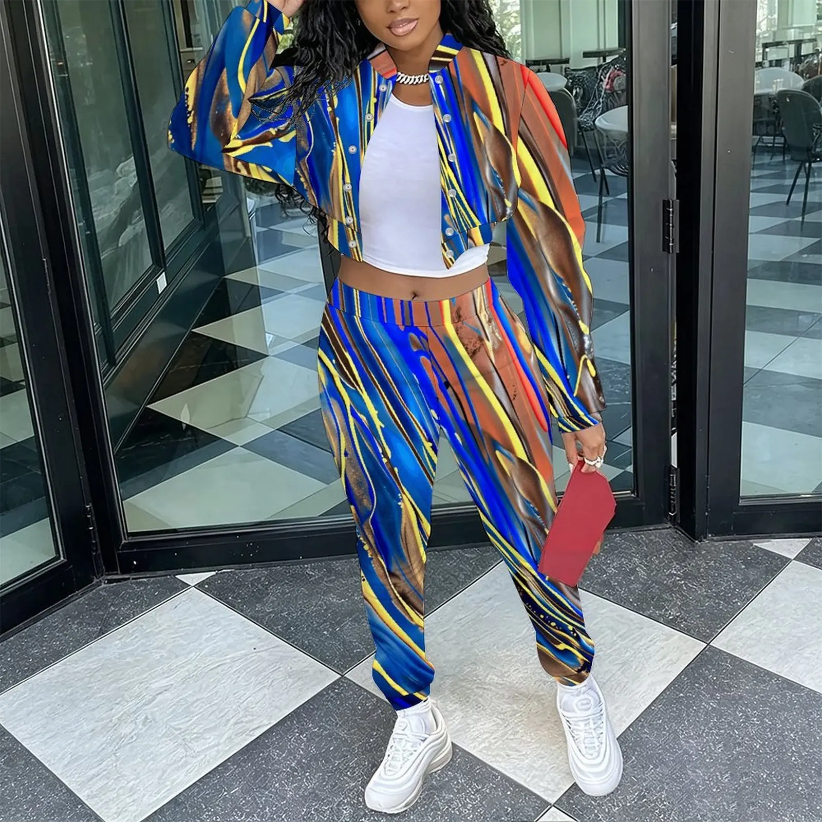 Ladies Casual 2 Piece Set Retro Slim Cropped Long Sleeve Jacket Fashion Elegant Sweatpants Everyday Commuting Vacation Outfit