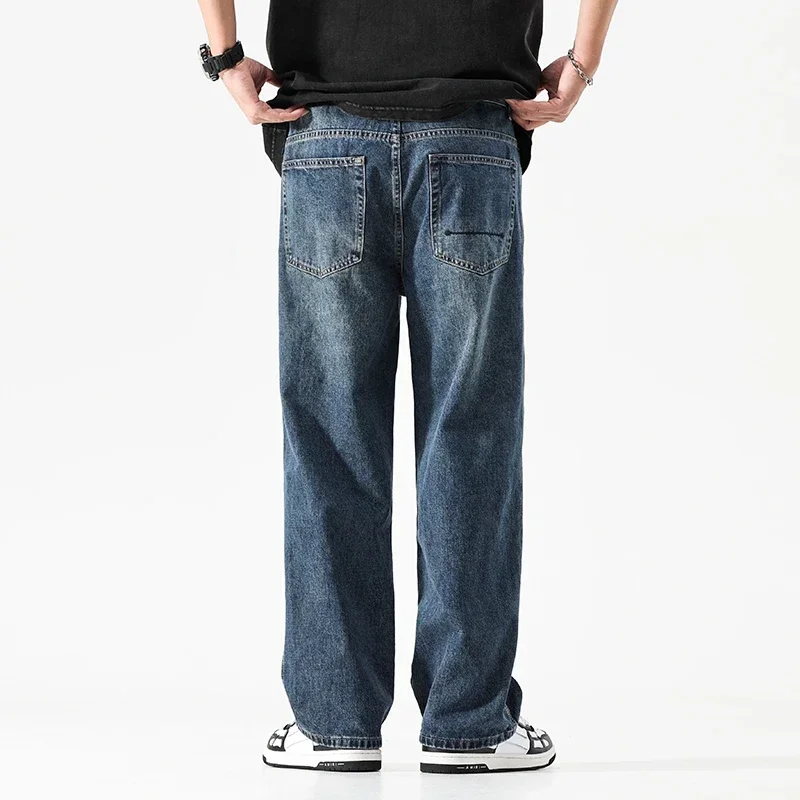 Baggy Jeans Männer Breite Bein Hosen Dunkelblau Denim Hosen Gerade Geschnitten Oversize Hosen Koreanischen Stil Hosen Für Männer Kleidung