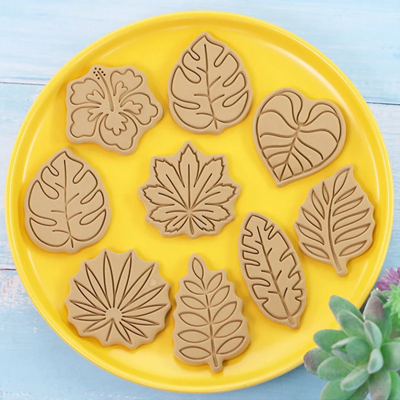 8pcs/set Tropical Leaf Cookie Cutters Plant Hawaiian Palm Leaf Biscuit Mold Cookie Stamps Baking Mold DIY Kitchen Baking Tools