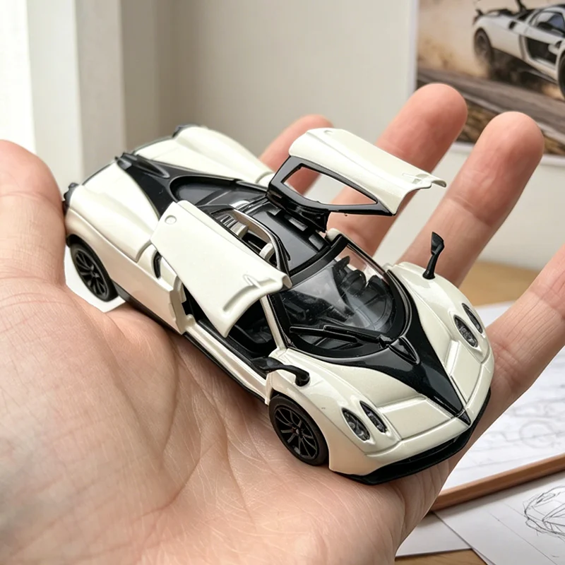 Coche de Carreras de Juguete HUAYRA de Aleación a Escala 1:43 con 3 Puertas Abribles y Función de Retroceso, Modelo Fundido a Presión para Colección y Adorno, Regalo