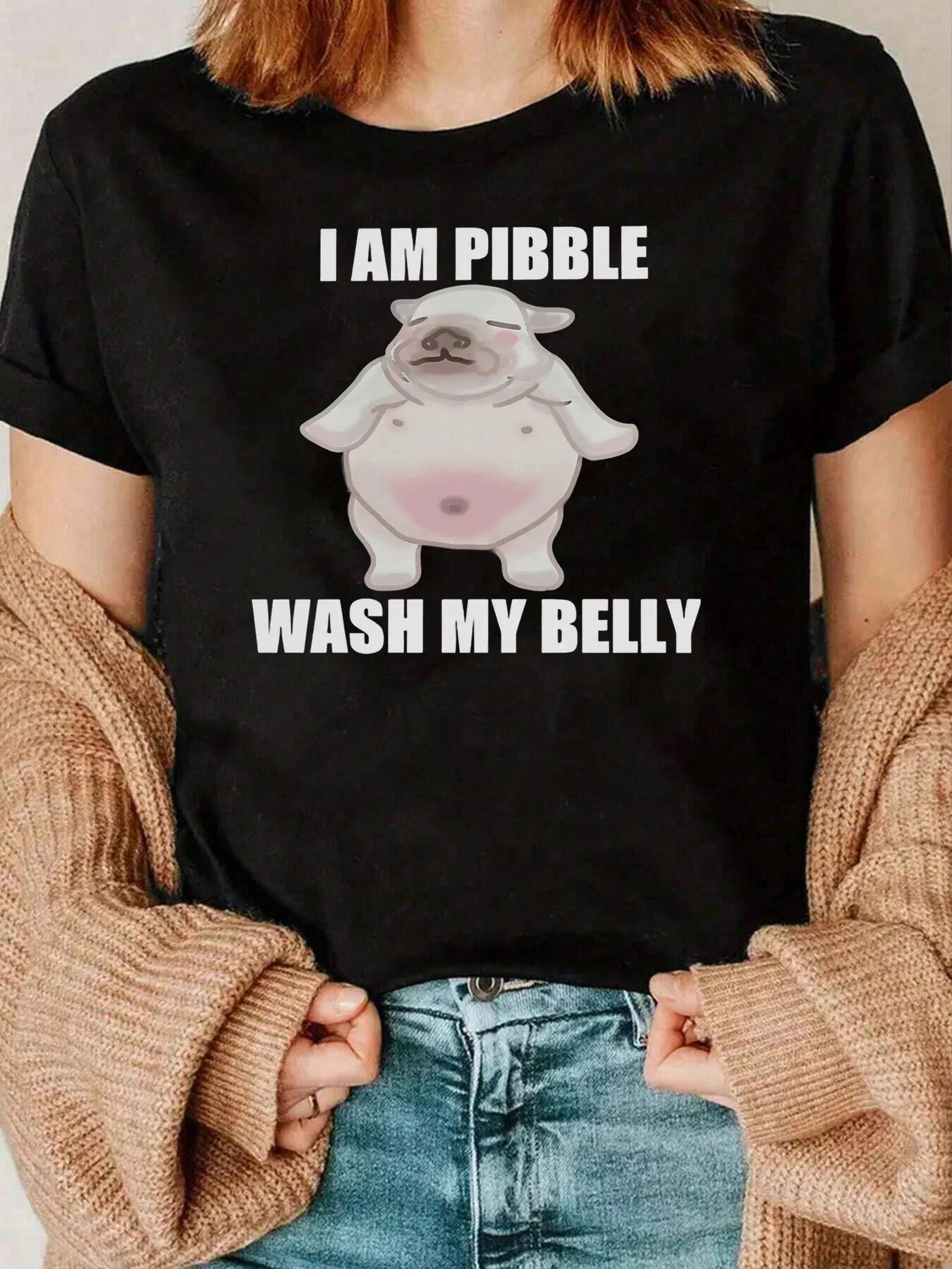 Pibble Wash My Belly Camiseta con estampado Casual Ropa diaria Mujer 220g