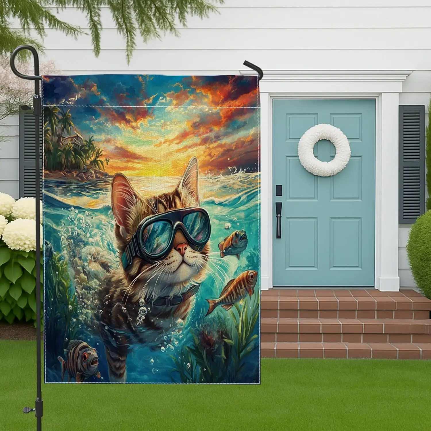 Bengal Cats Garden Flags 12x18 Inch Double Sided for Outside, Funny Coastal Beach Ocean Front Yard Small Canvas House Flags, AAS