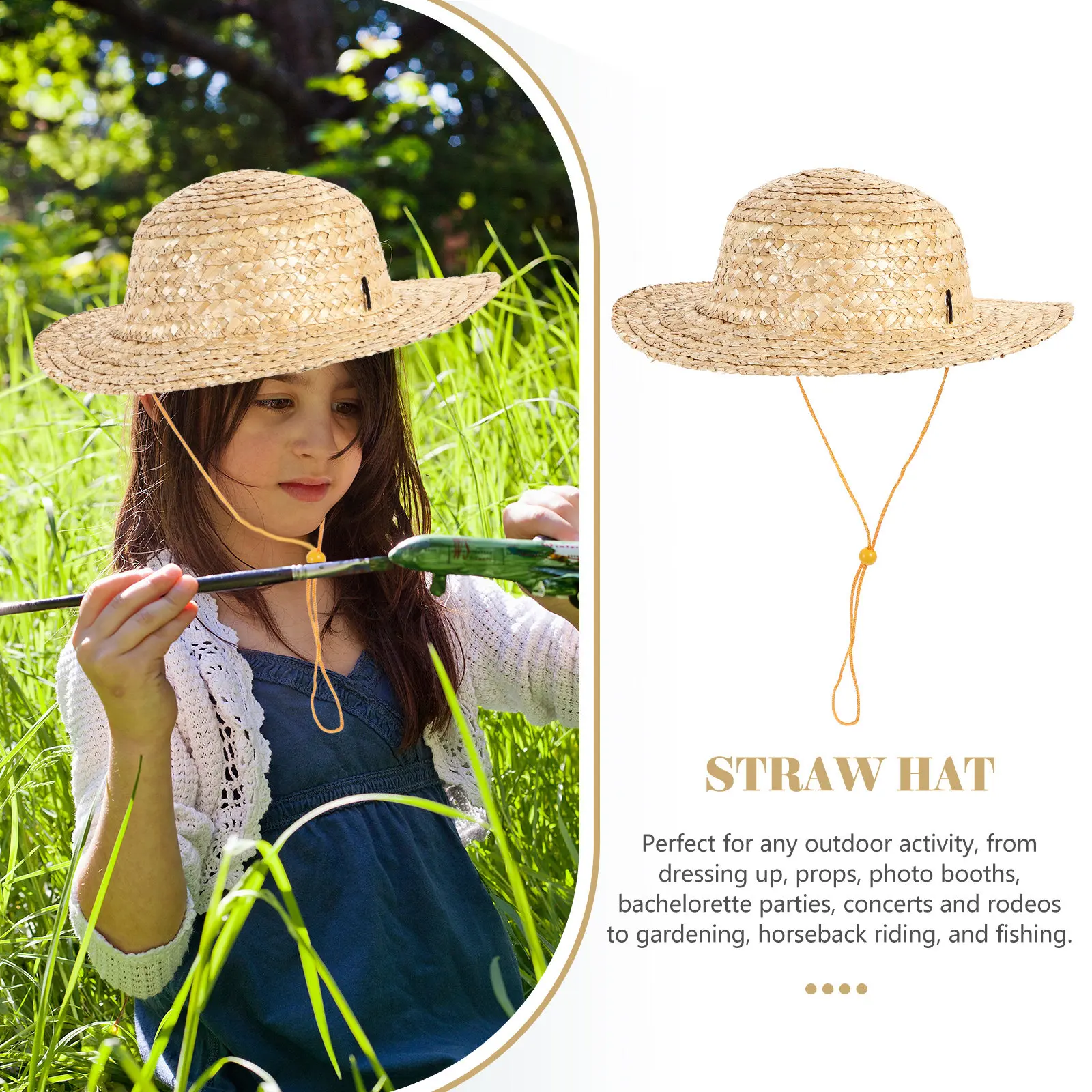 

Kids Straw Hat Outdoor Straw Weaving Beach hat Sun Shading Straw Hat Students Summer vacation Traveling Deco children Farmer Hat