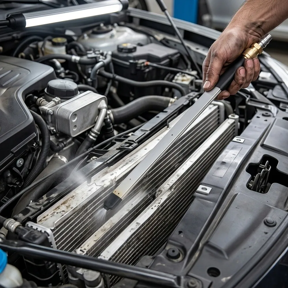 Polished 304 Stainless Steel Radiator Cleaning Wand 24 inch with Solid Brass Connectors and Straight Jet Nozzle