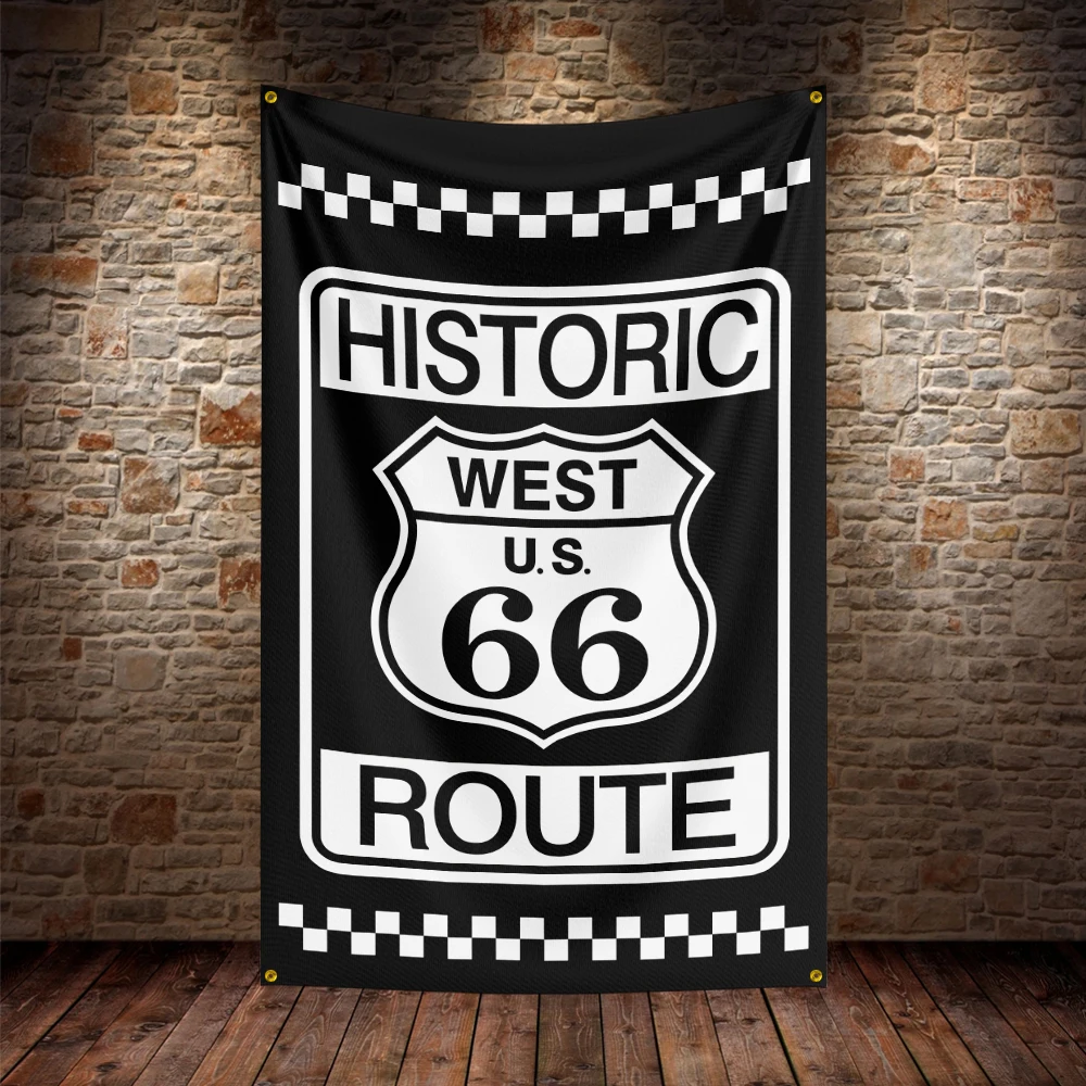 

90x150cm Route 66 Flag Polyester Printed Banner For Decor