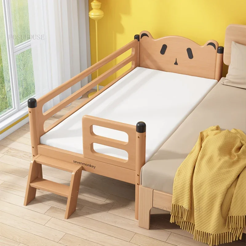 Modern Solid Wood Children's Beds Spliced Large Bed Extra Wide Bed Boys and Girls Home Single Children Bed Children's Furniture