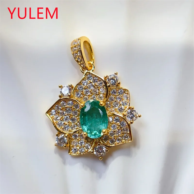 Real Natural Emerald Gemstone Necklace Pendant Genuine 925 Sterling Silver Natural Gem  Gift for Birthday Party
