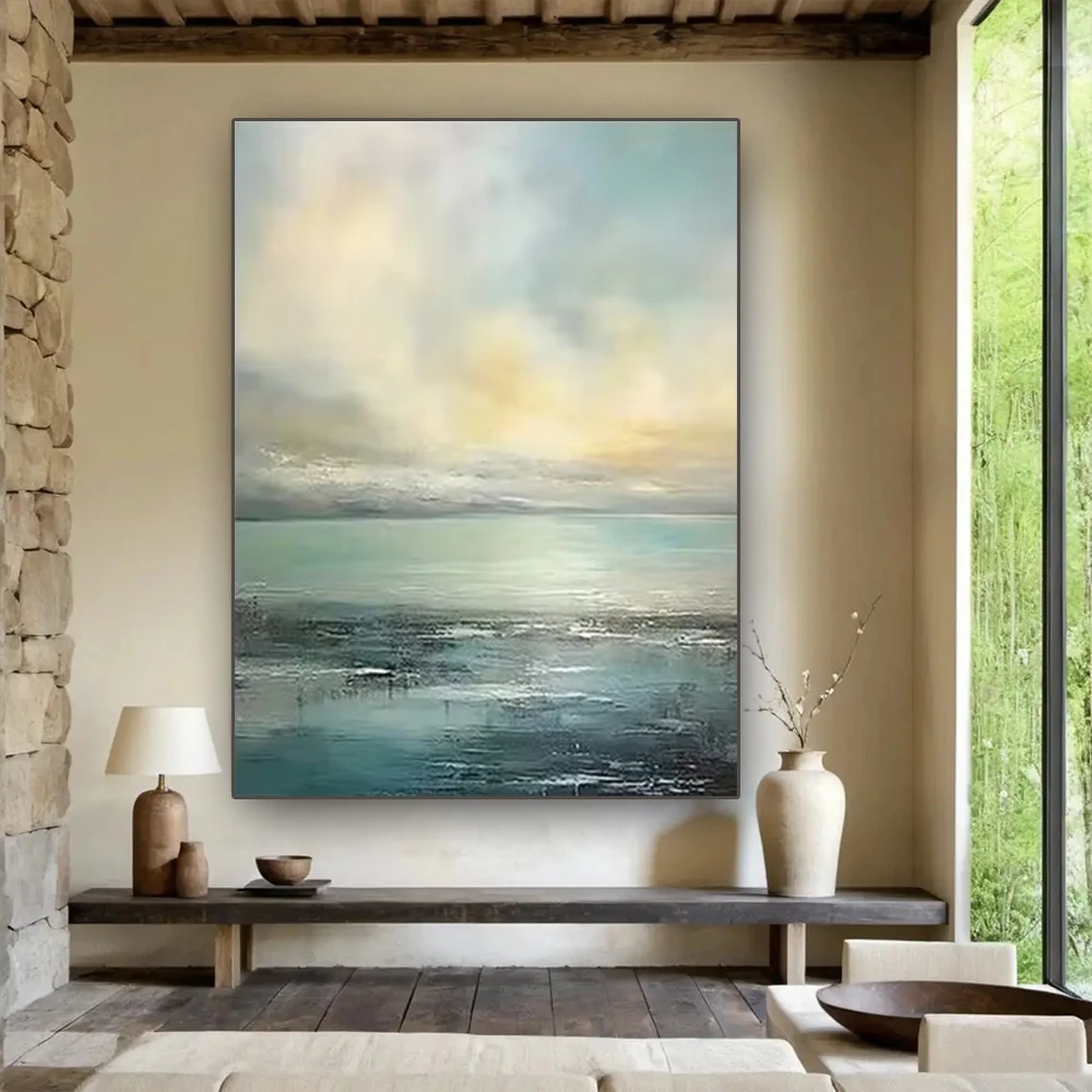 New Blue Texture Design Wall Art Artwork Artist Hand-Painted Abstract Oil Painting On Canvas Drawing Decor Living Room Exhibit