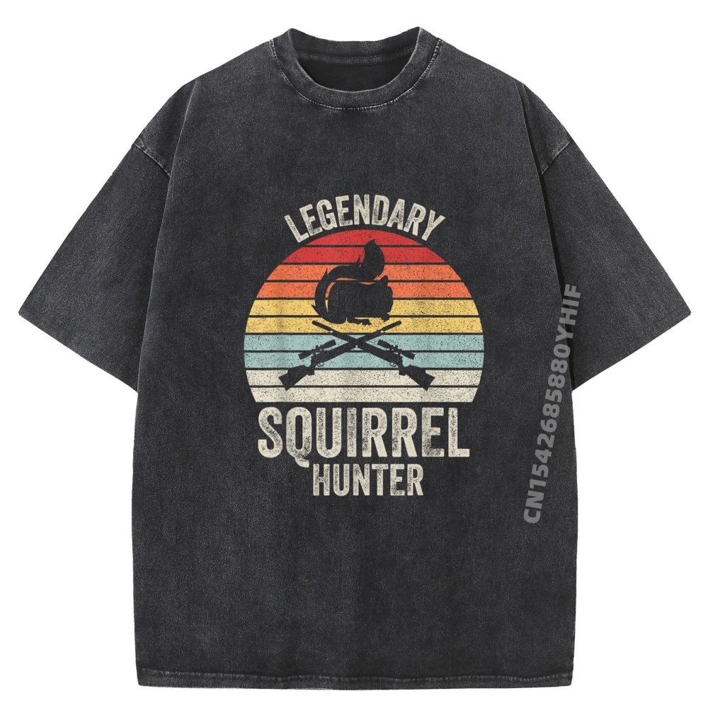 

Vintage Legendary Squirrel Hunter Hunting T-shirts Men Summer Casual Tops & Tees Loose Washed Shirts Mens