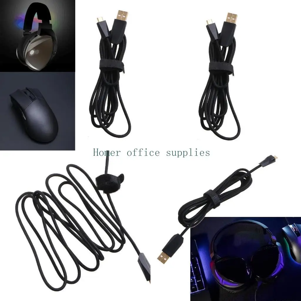 

K43B Soft Durable USB Headphones Cables Durable PVC Wire for ROG STRIX for FUSION 300 500 700 Headphones