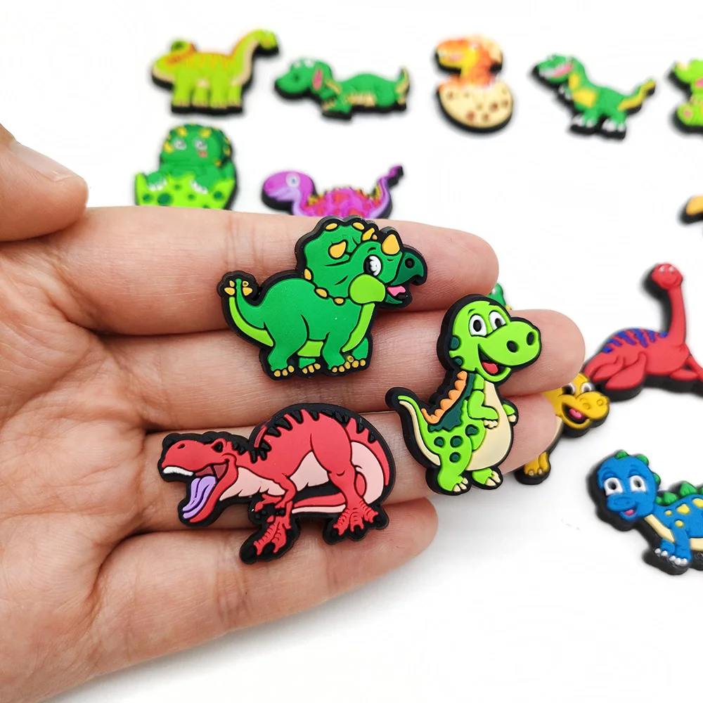 Green Dinosaur Shoe Charms para crianças, animais fofos, decoração de fivela, acessórios, meninos, homens presentes, 20pcs, conjunto