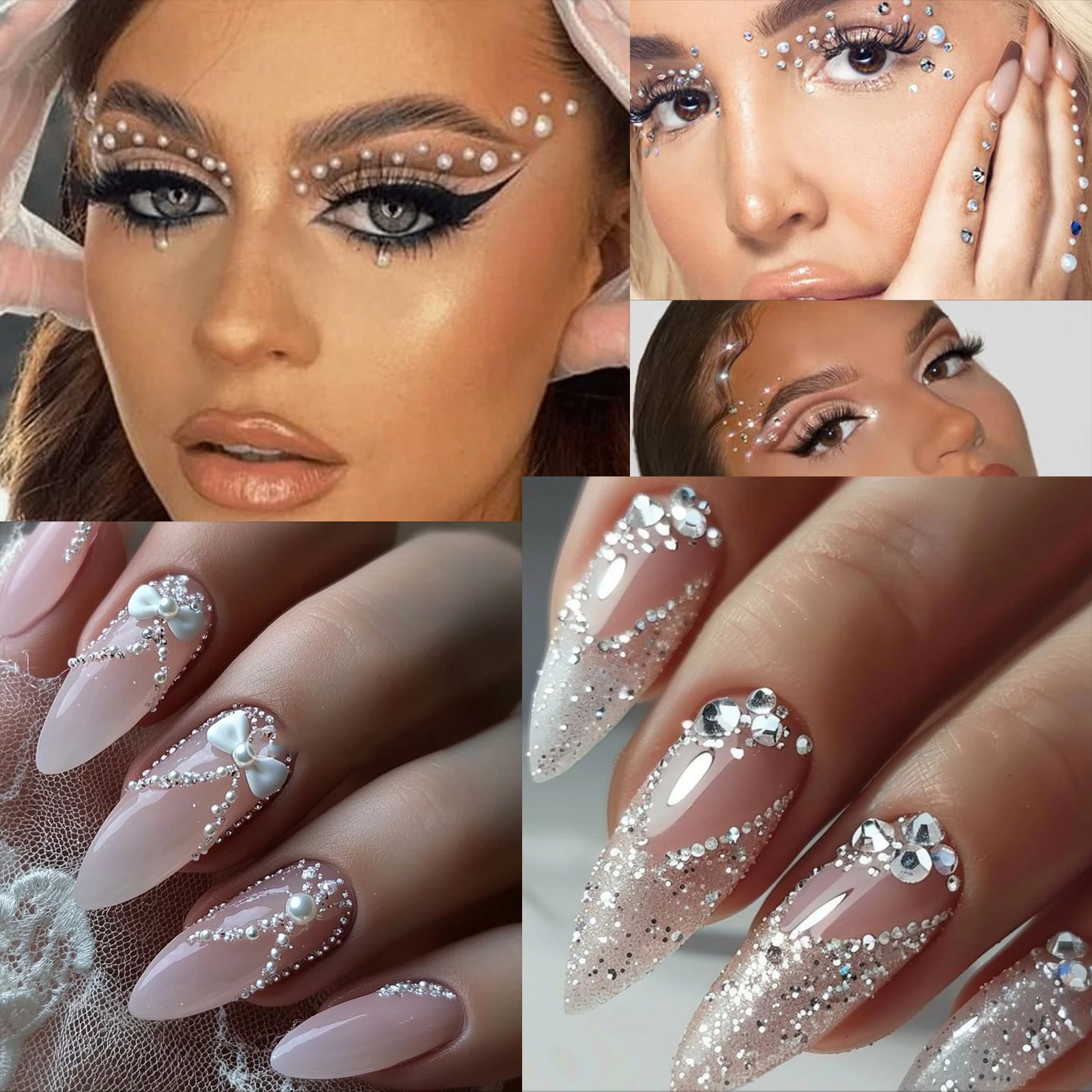 12 Grids/Box 3D Round Pearl White Nail Flat Rhinestones Mixed Size Caviar Beads Nail Stickers Nail Decoration Diy Nail Jewelry