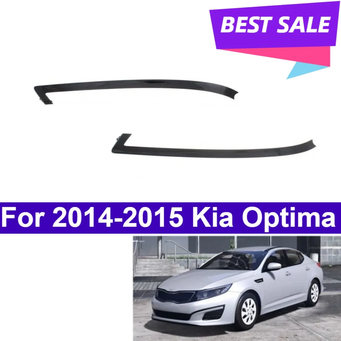 2Pcs Black Front Bumper Trim Molding Left & Right Side Fog Lamp Upper Stripe Kits For 2014-2015 Kia Optima 865644C500 865634C500