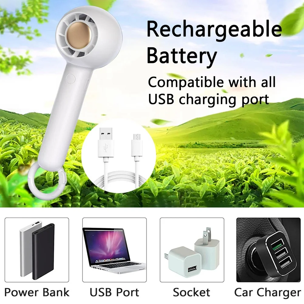 مروحة صغيرة محمولة باليد مع بطارية USB قابلة لإعادة الشحن ، مروحة يدوية شخصية صغيرة للداخل والخارج ، بيضاء