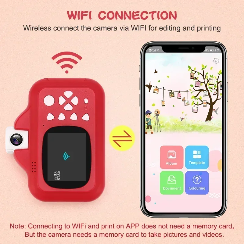 

Детская камера, беспроводная Wi-Fi, мгновенная печать, 1080P HD камера, термопринтер, телефонный принтер, карта 32 ГБ, детская цифровая камера, игрушки