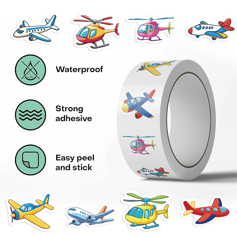 

500PCS Cartoon Airplane Stickers Roll Aesthetic Vinyl Stickers for Scrapbooking Journaling DIY Crafts