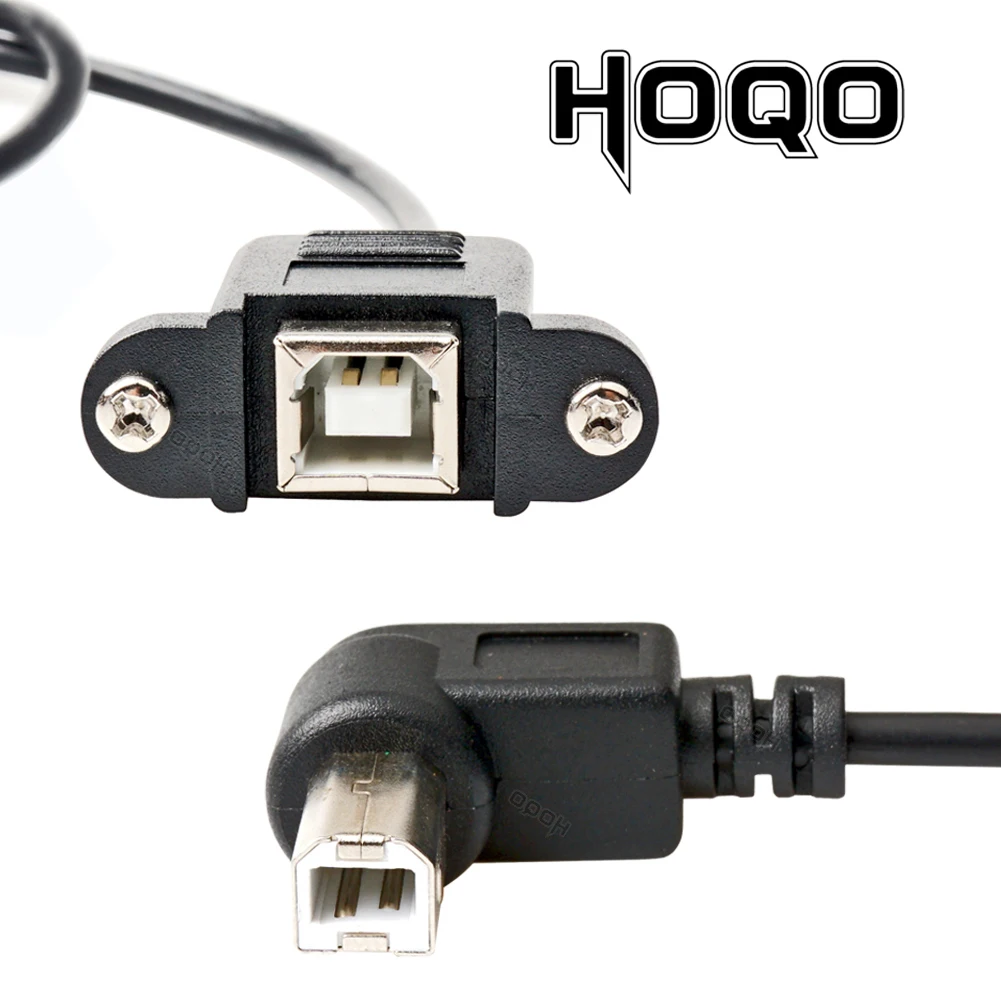 1ft Left/Right Bend USB 2.0 B Male to Female Adapter USB Type B Wire Socket Printer Panel Mount Extension Cable Lock Connector
