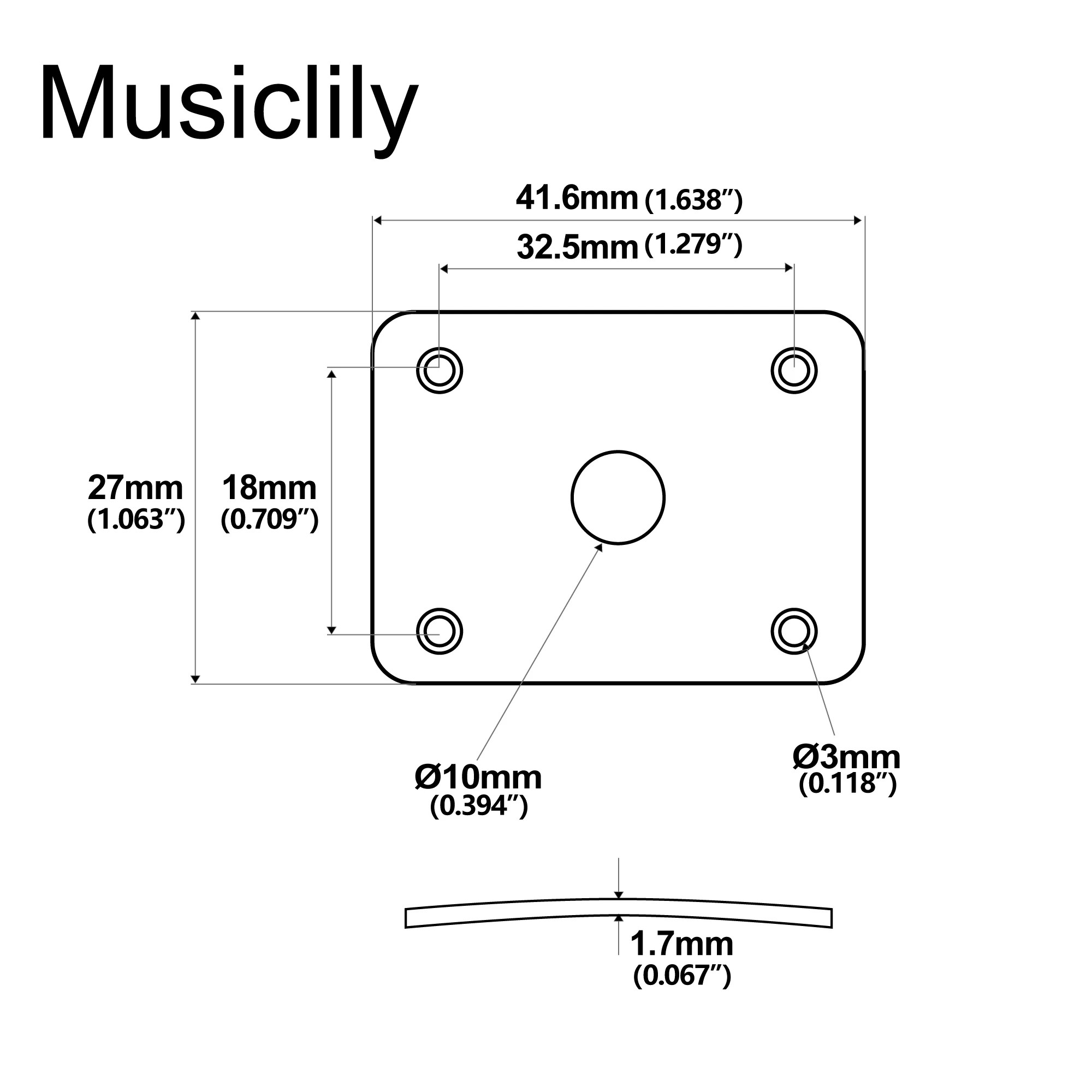 Musiclily Pro Plastic Curved Jack Plate Rectangular Jackplates for Electric Guitar (Set of 2)
