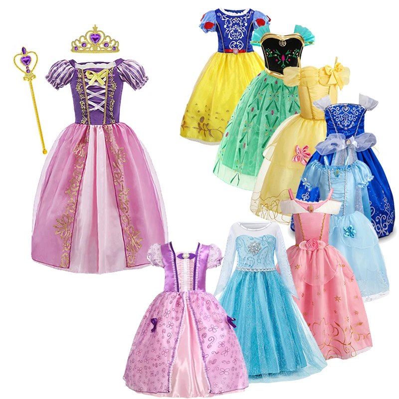 Rapunzel Aurora Belle Princess Dress for Girls Cosplay Frozen Queen Elsa Anna Costume Carnival Kids Birthday Ball Gown Clothes