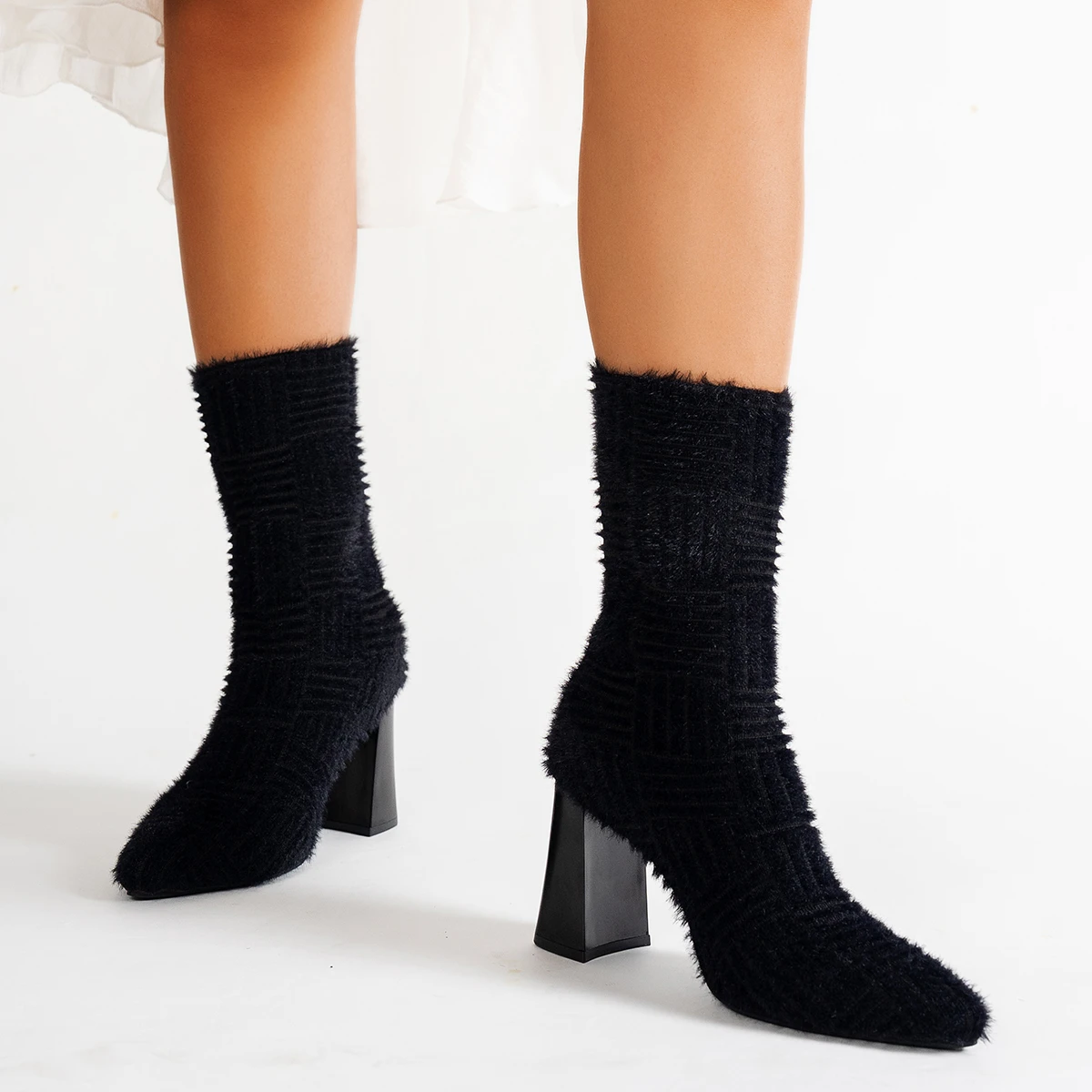 Aphixta Black Sock Boots Sexy Women Ankle Boots 8.5cm Super High Heels Elastic Footwear Shoes Women zapatos mujer 2024 tendencia image 4
