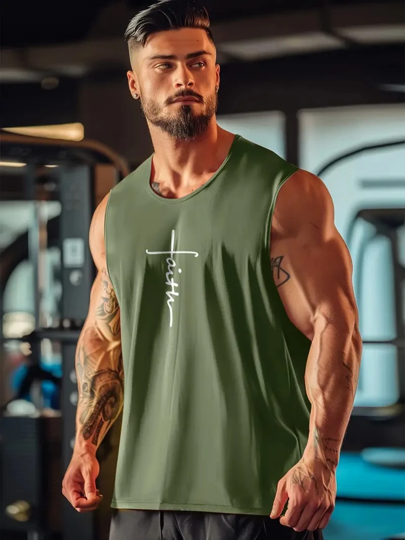 

New Men's Vest, Running Gym Men's Muscle Vest Sleeveless Top O Neck Vest Training Bodybuilding Vest, Daily Fashion Plus Size Men