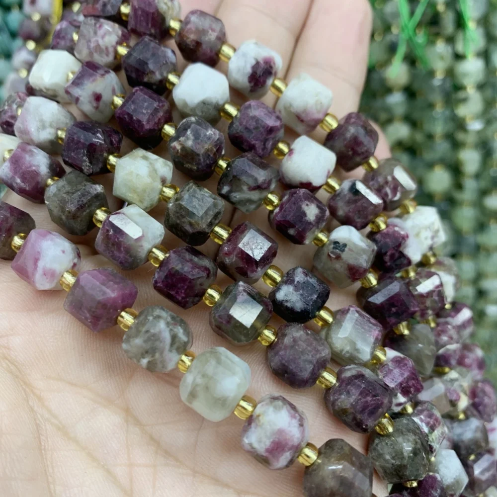 Wholesale Natural  Plum tourmaline 8mm Faceted Cube Loose Beads Ocean Agate  Gemstones For Jewelry Making DIY Bracelet Necklace